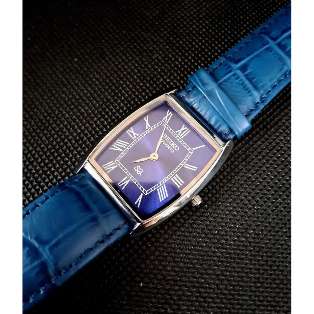 Vintage Men's Seiko Barrel/Tonneau Leather Tank Watch RARE